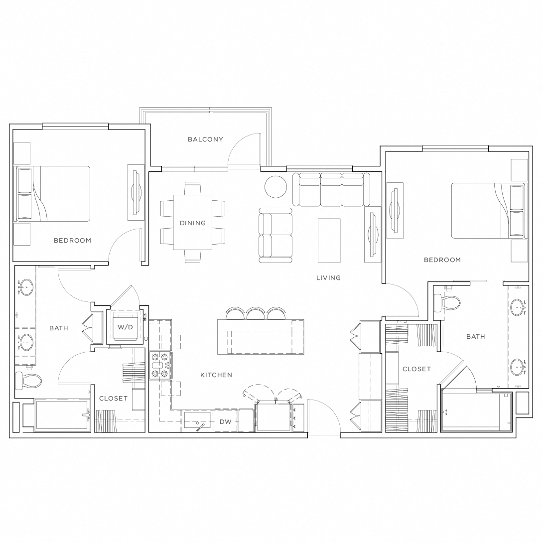 Floor plan for 2 beds, 2 baths, 1248 sqft